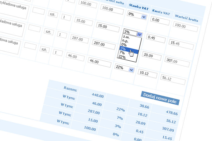 Wz&oacute;r faktury 22% VAT