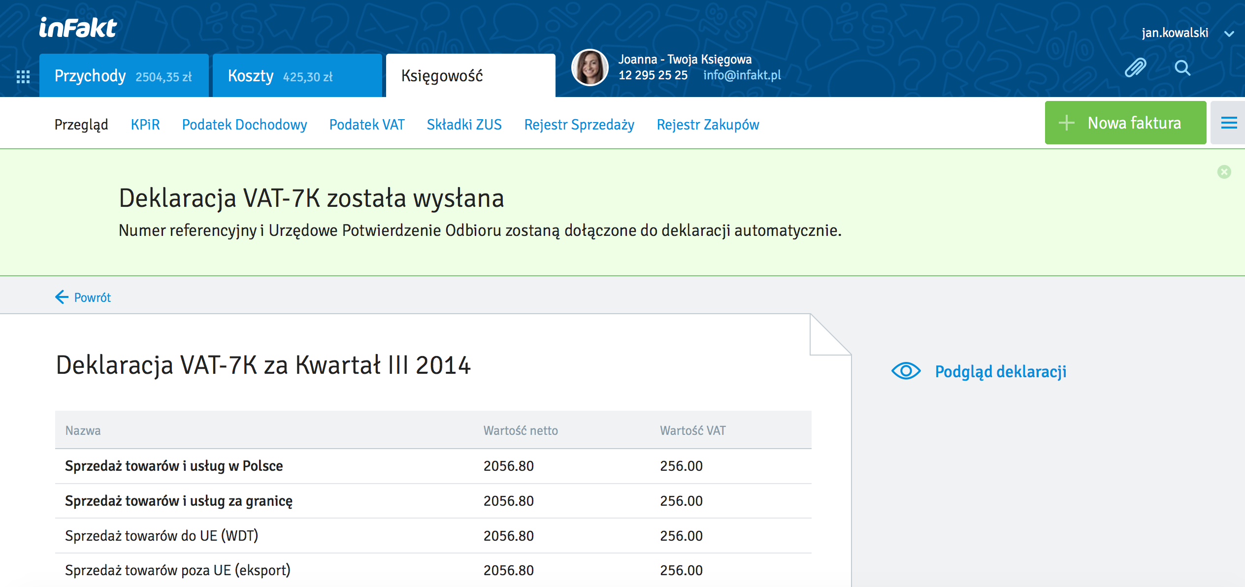 Wysłanie deklaracji VAT do urzędu w inFakcie 3